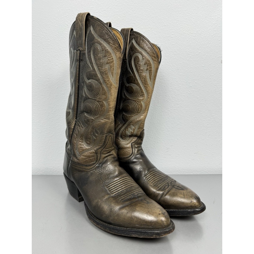 Tony Lama Cowboy Boots Mens 8 D Ombré Brown Black Leather Vintage Western Rodeo